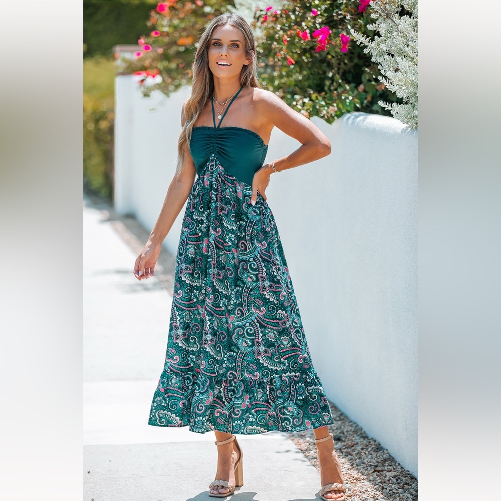 CupShe Paisley Ruffle Maxi Dress - M
